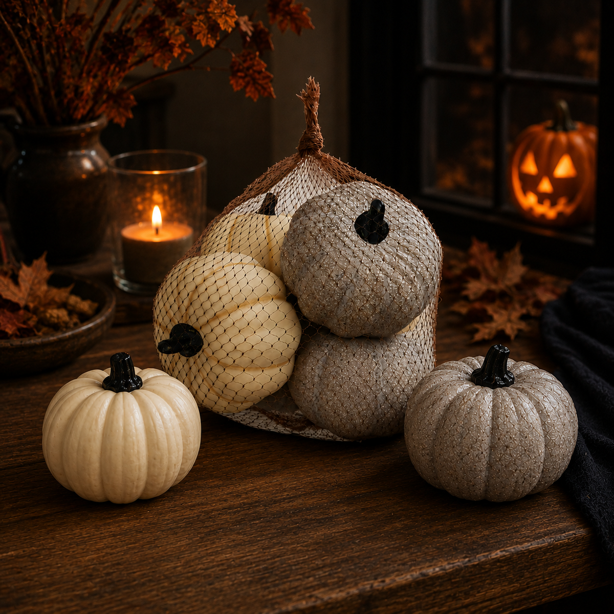 10cm Cream & Grey Pumpkins - Pack of 6