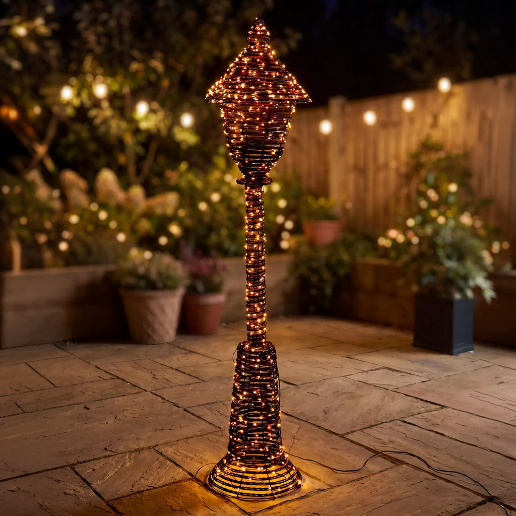 Lit Faux Rattan Lamp Post 150cm