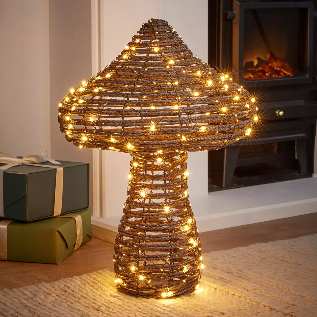 Lit Faux Rattan Mushroom 57cm