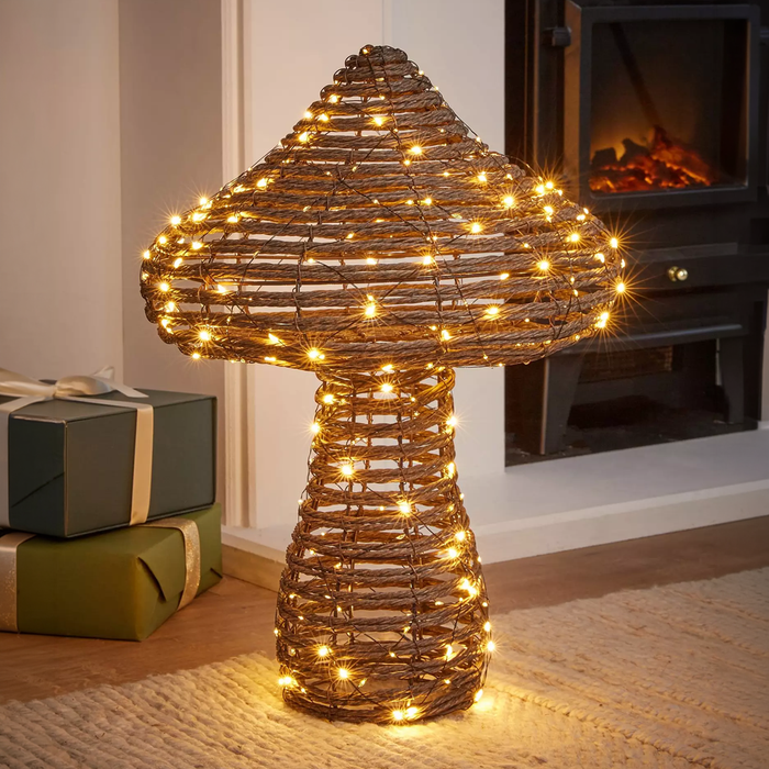 Lit Faux Rattan Mushroom 57cm
