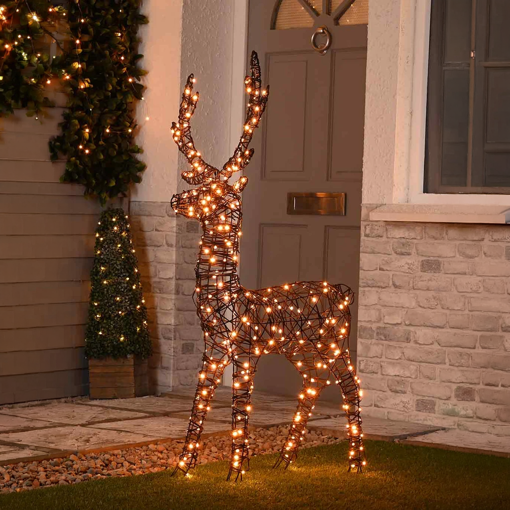 Standing Brown Faux Rattan Stag 125cm