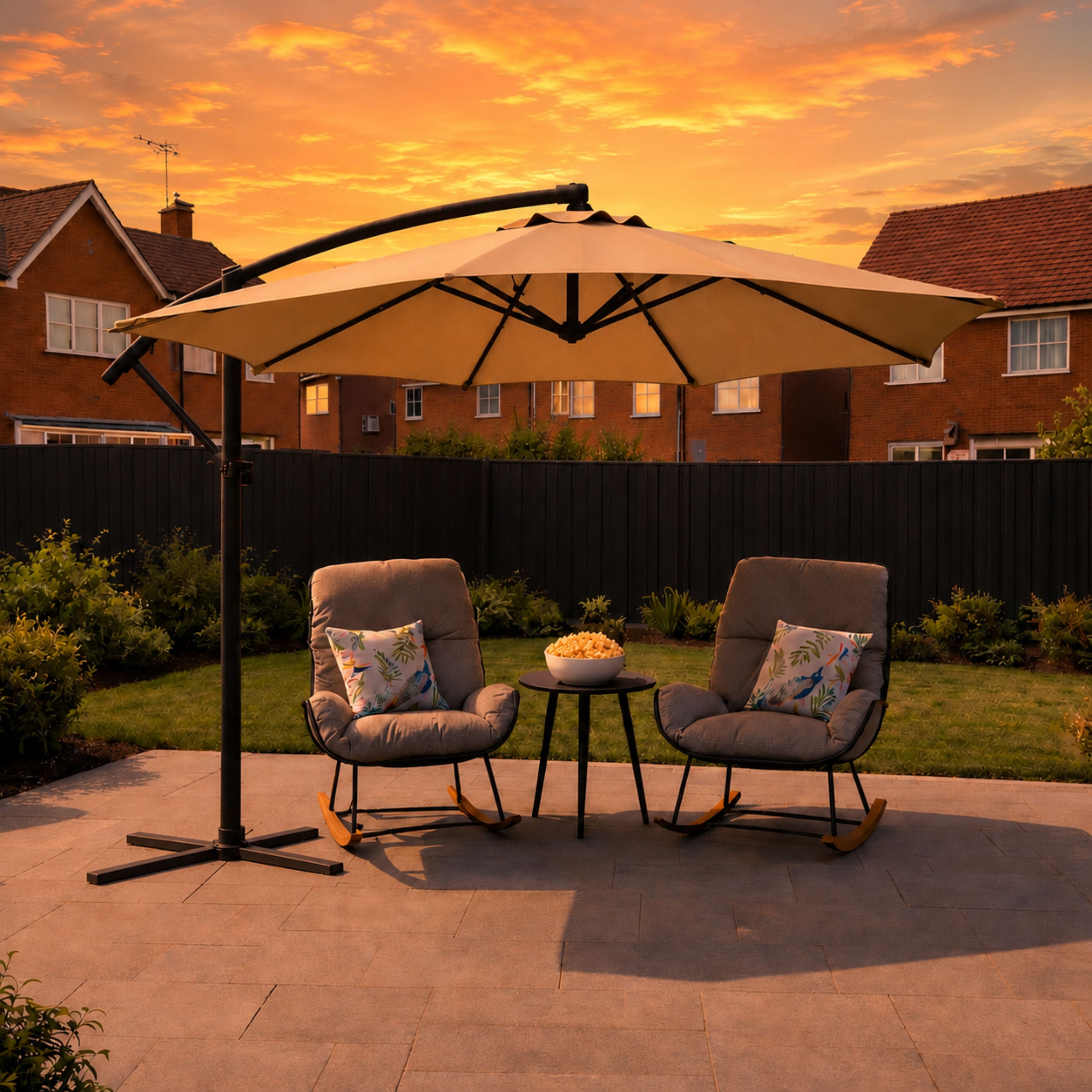 ENJOi Crown Round Banana Cantilever Parasol Taupe – 3m