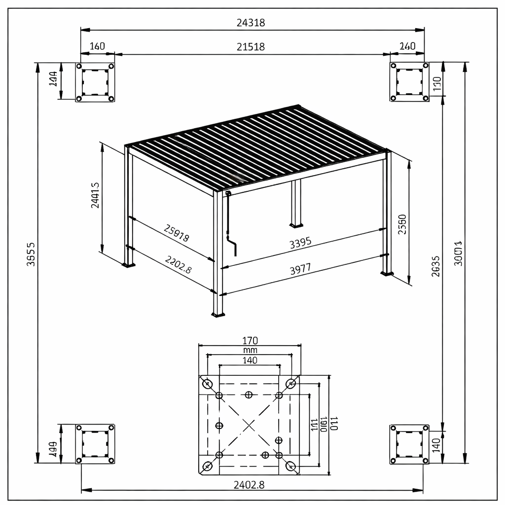 ENJOi Leo Aluminium Rectangular Pergola Anthracite Grey - 4m x 2.4m