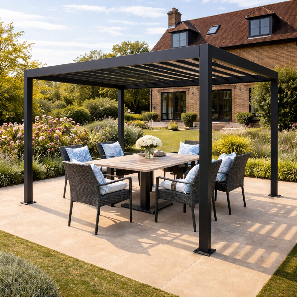 ENJOi Leo Aluminium Rectangular Pergola Anthracite Grey - 4m x 2.4m