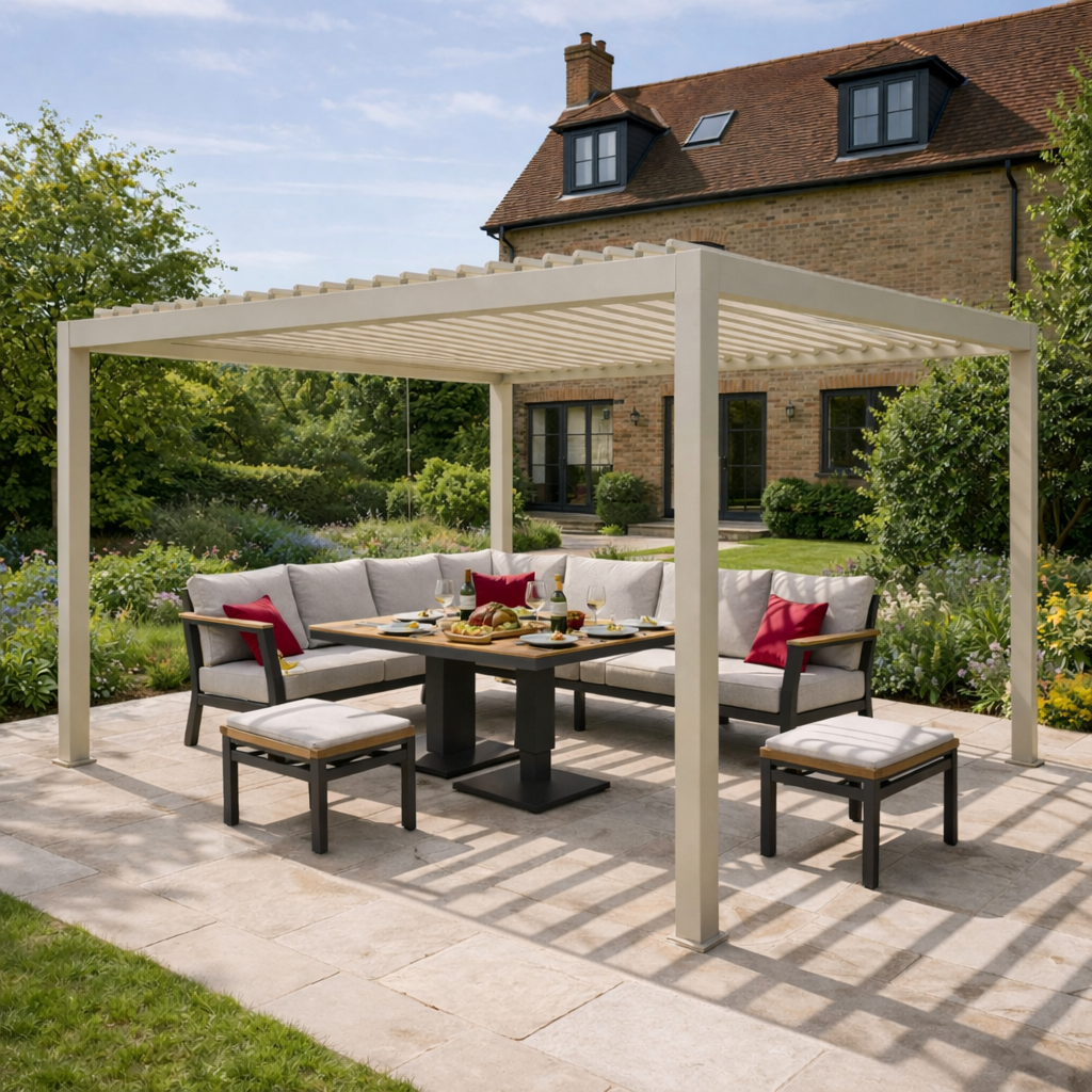 ENJOi Leo Aluminium Rectangular Pergola Pebble - 4m x 3m