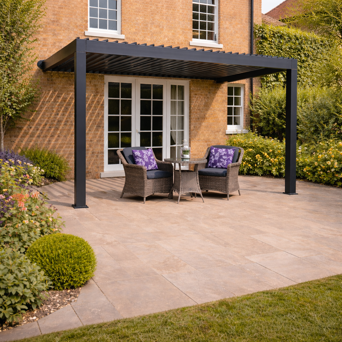 ENJOi Leo Aluminium Wall Mounted Rectangular Pergola Anthracite Grey - 4m x 3m