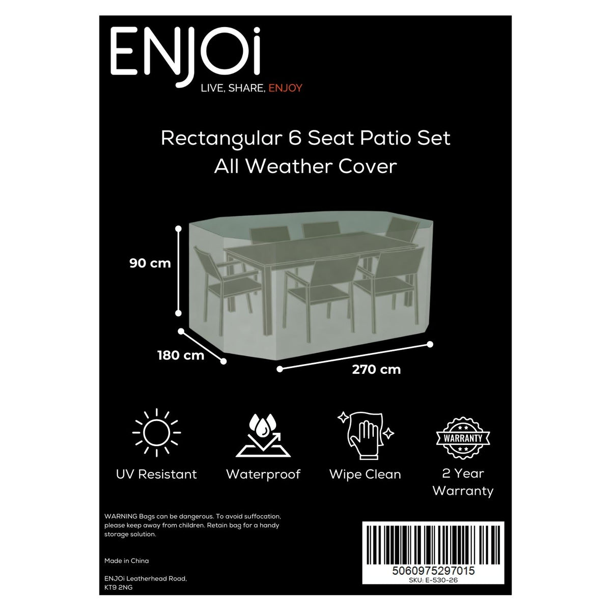 Rectangular 6 Seat Patio Set All Weather Cover