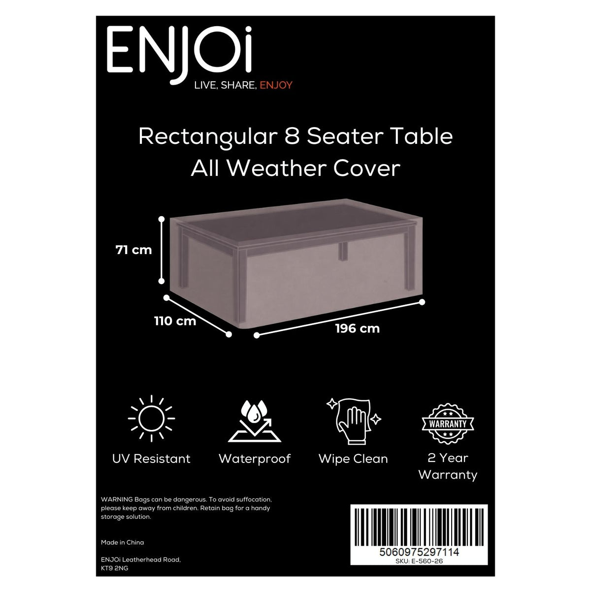 Rectangular 8 Seater Table All Weater Cover