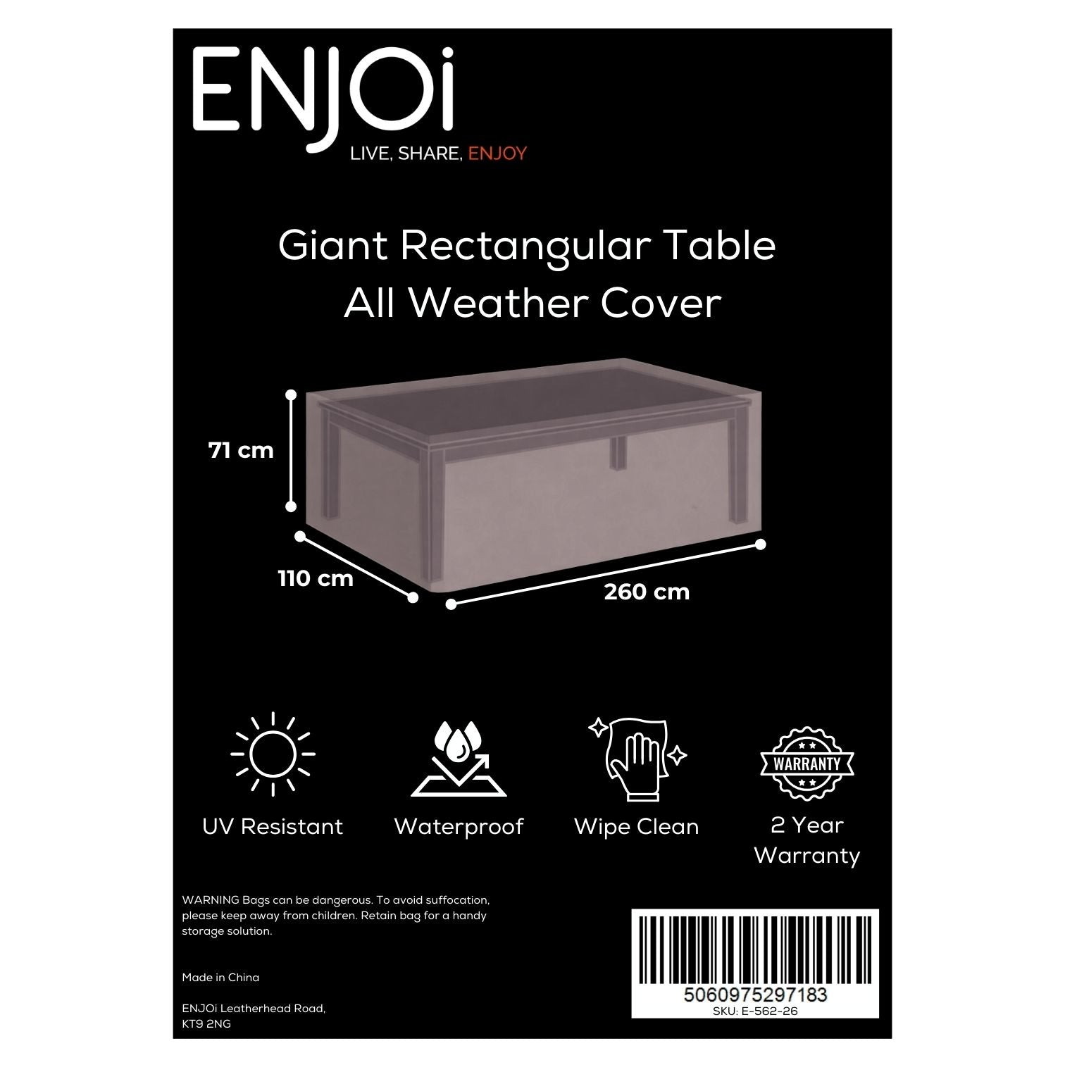 Giant Rectangular Table All Weather Cover