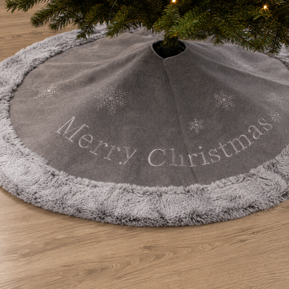 Grey Faux Fur Christmas Tree Skirt 100cm