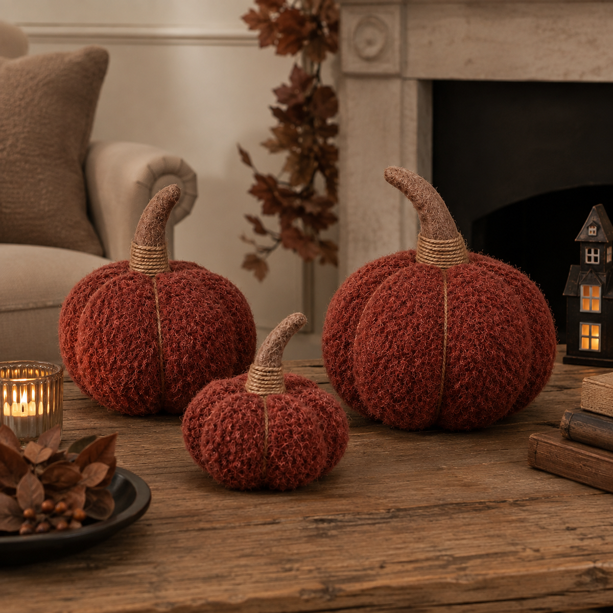 Plushy Pumpkin Berry Brown Large Autumn Decoration