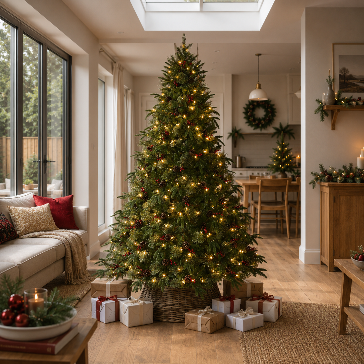6ft Pre-Lit Christmas Tree with Berries & Pinecones