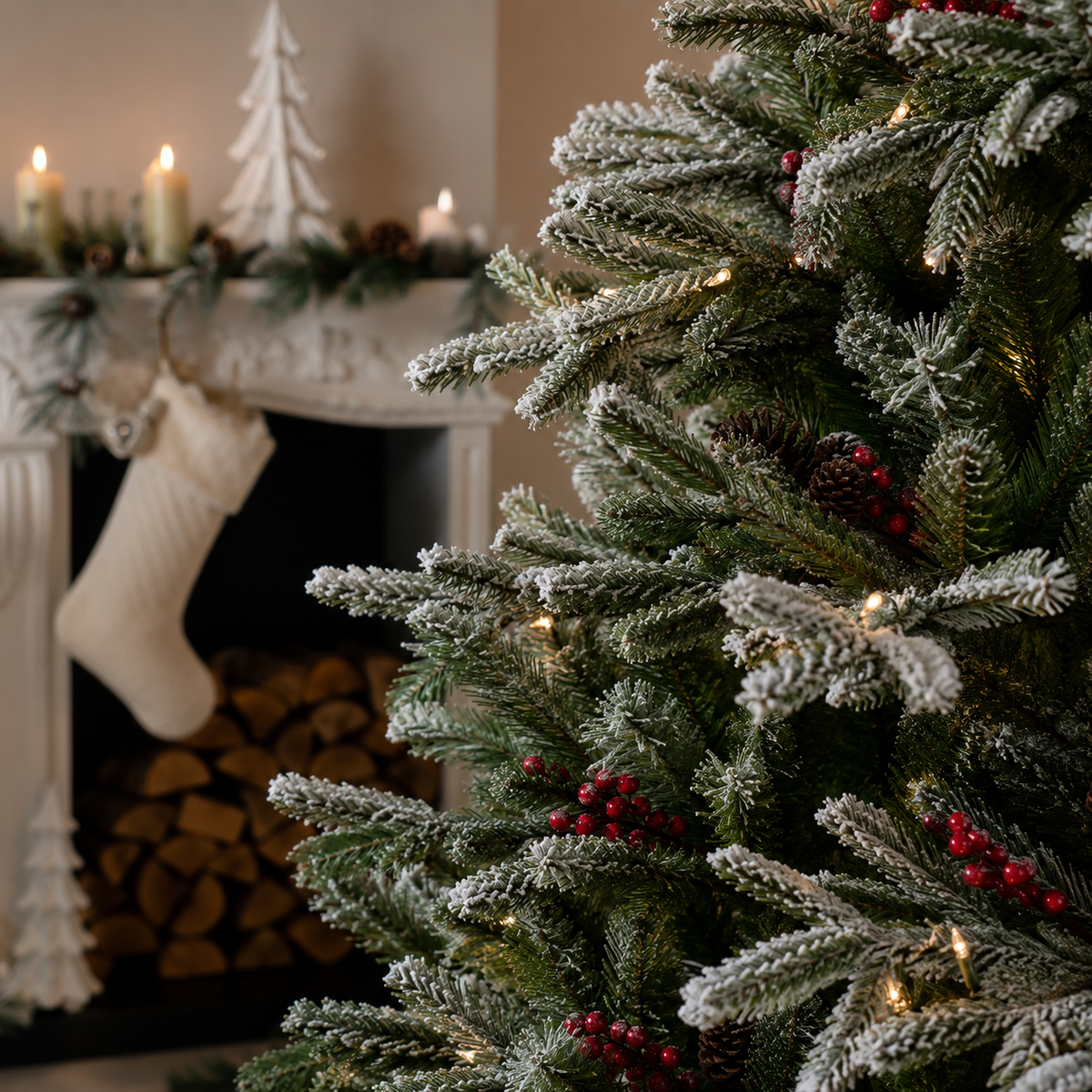 6ft Pre-Lit Christmas Tree with Berries & Pinecones
