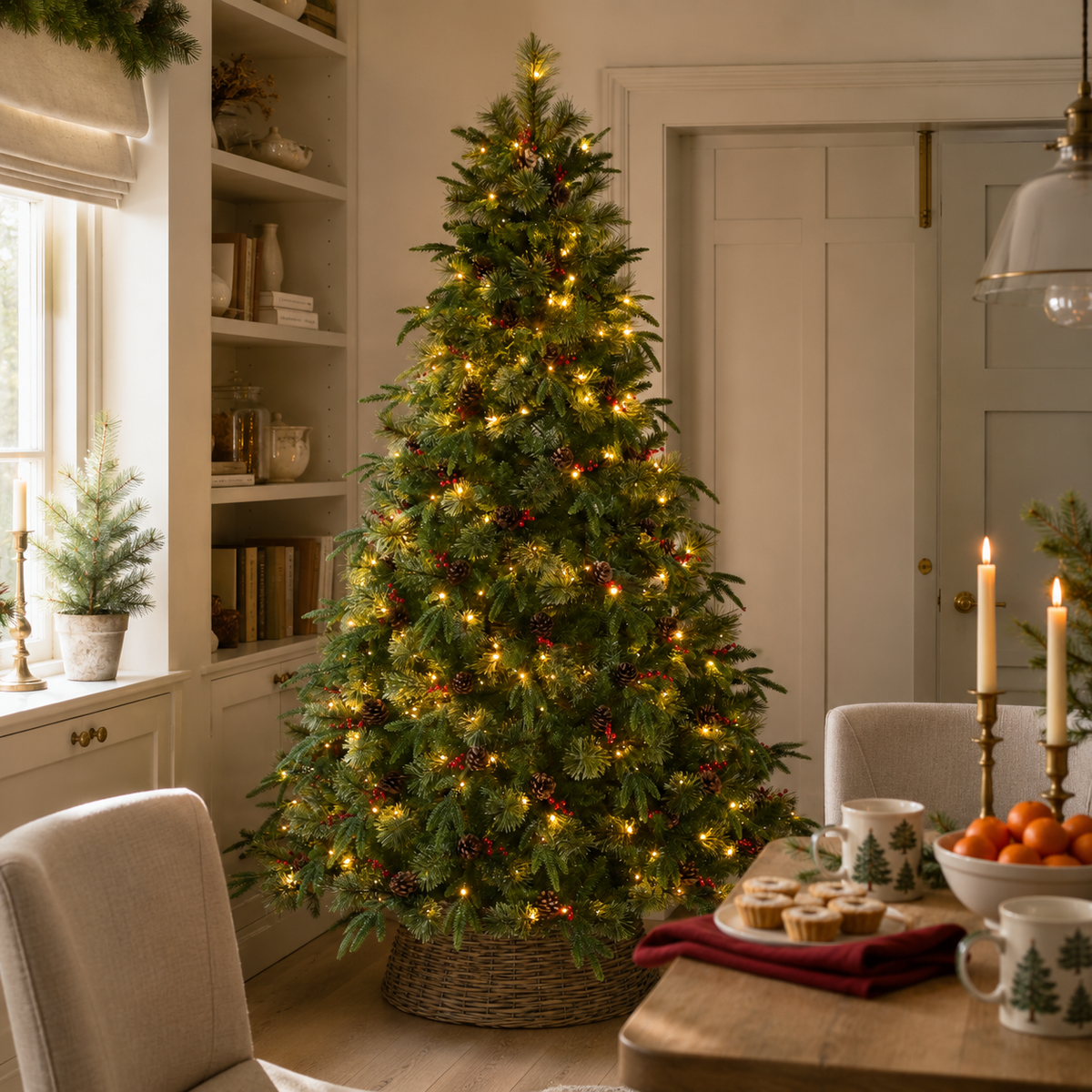 6ft Pre-Lit Christmas Tree with Berries & Pinecones