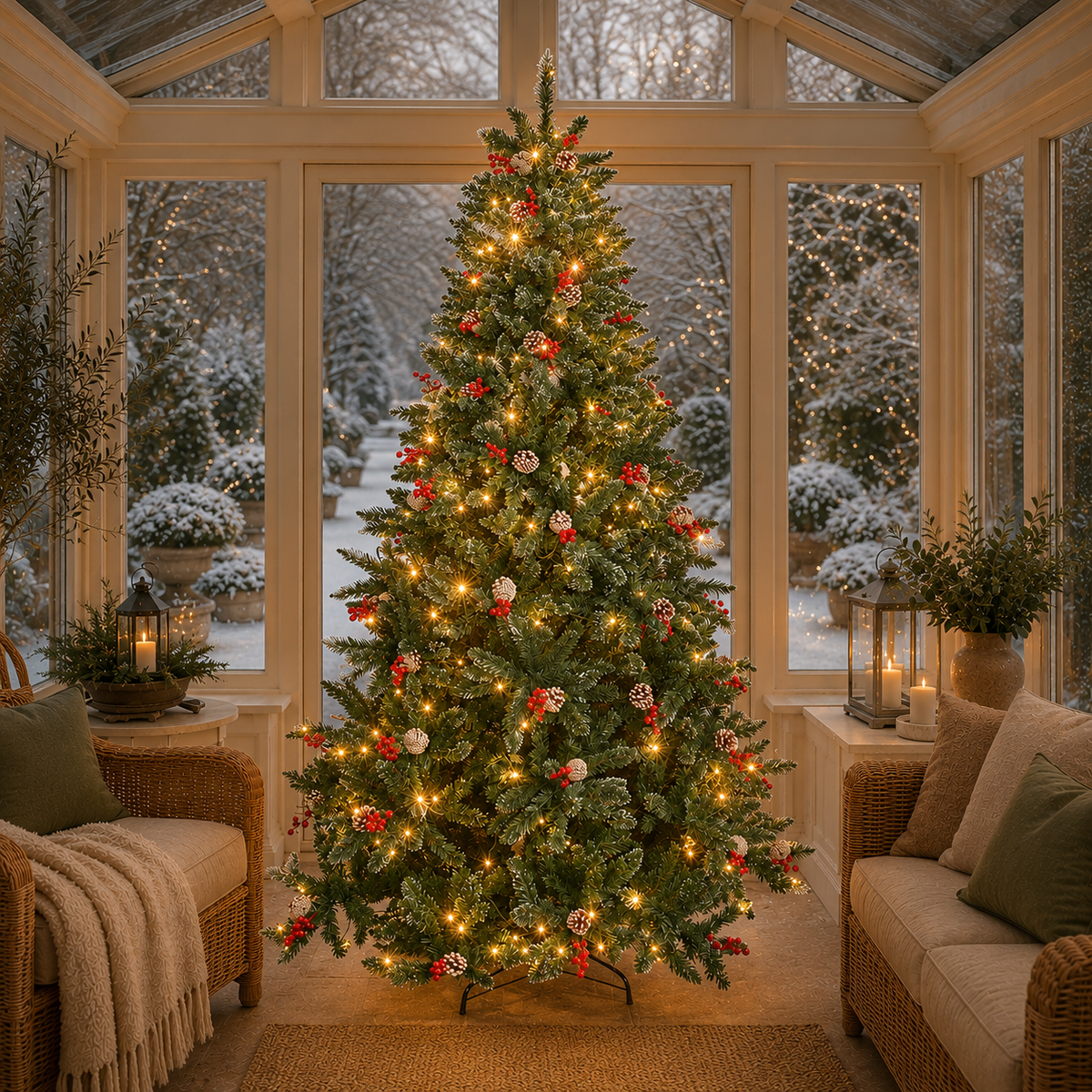 5ft Pre-Lit Frosted Pine BerryCone Artificial Christmas Tree