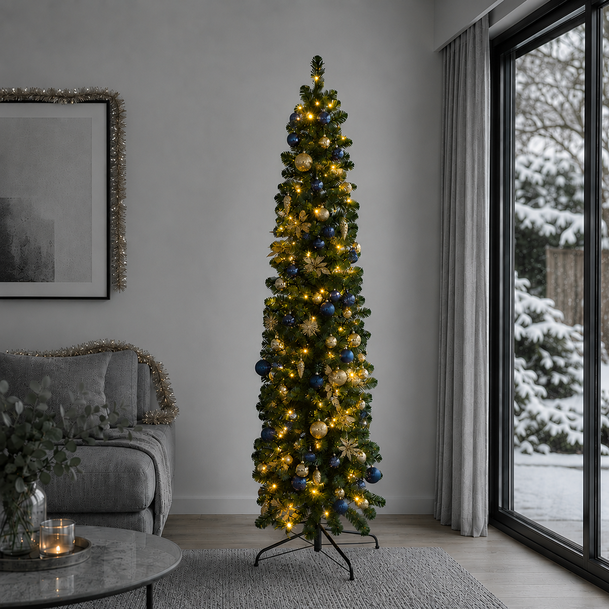 7ft Pre-Lit King Pine Ultra Slim Artificial Christmas Tree