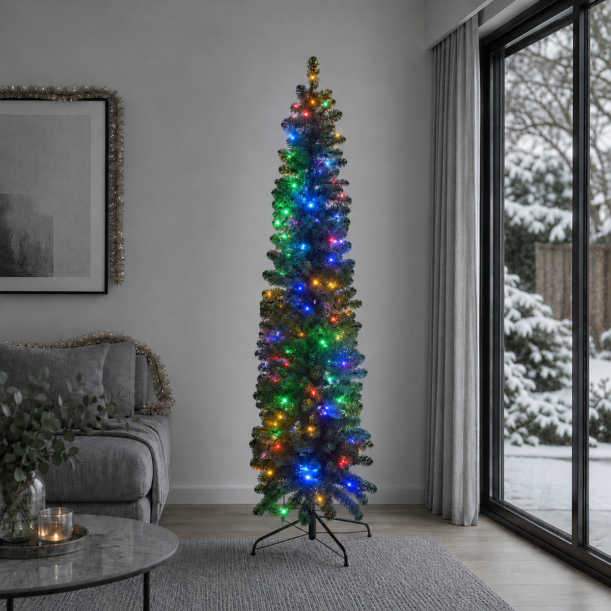 7ft Pre-Lit King Pine Ultra Slim Artificial Christmas Tree