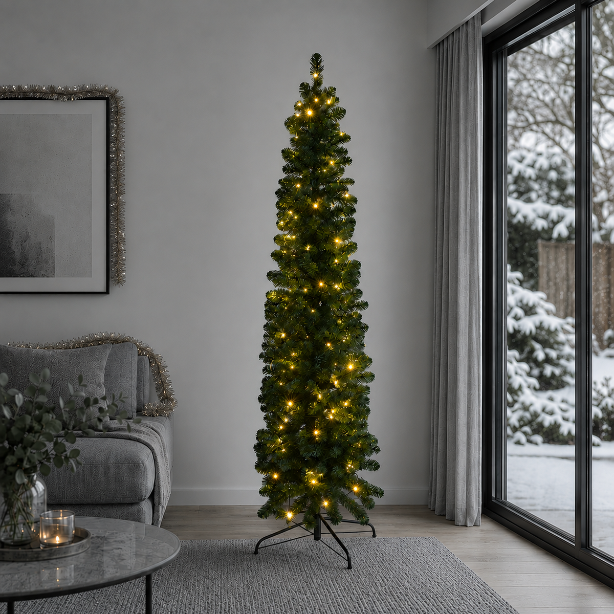 7ft Pre-Lit King Pine Ultra Slim Artificial Christmas Tree