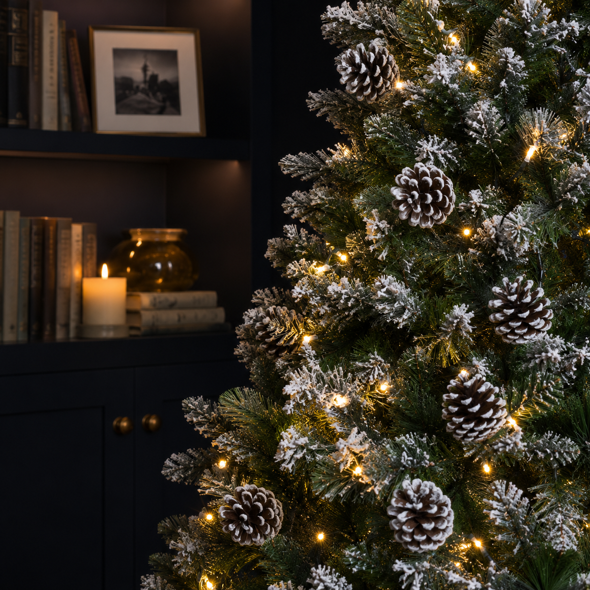 8ft Pre-Lit White Tip Pine Christmas Tree with Pinecones