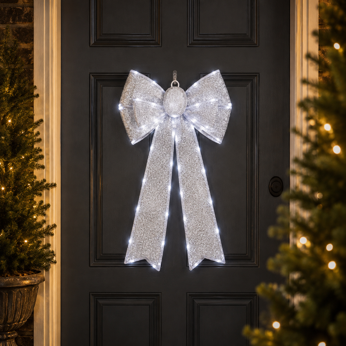 Silver Pre-Lit Christmas Bow